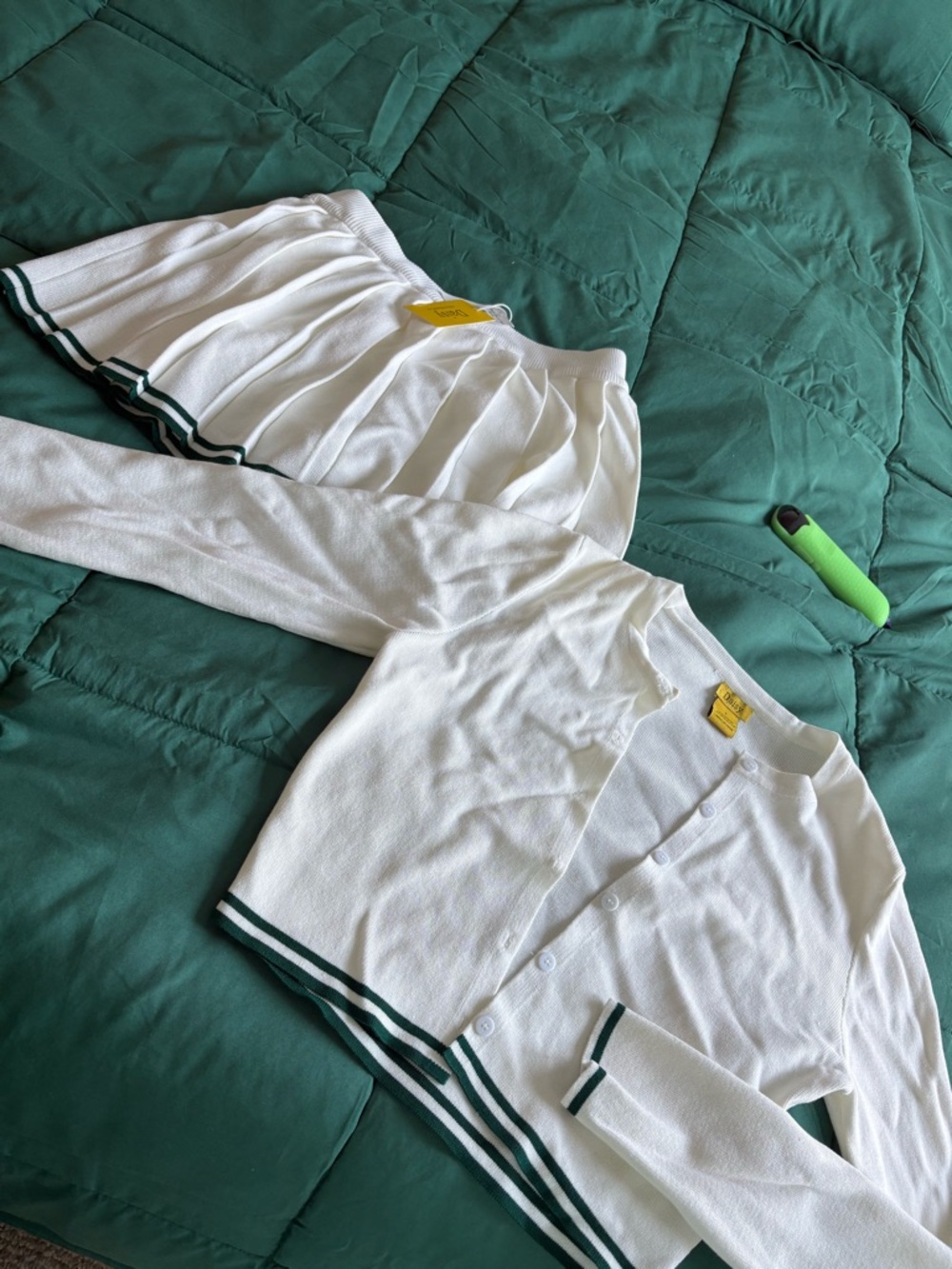 White and green 2 piece skort set